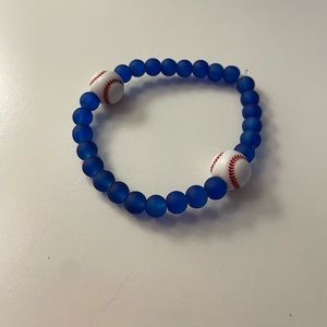Handmade Blue Elastic Baseball Bracelet